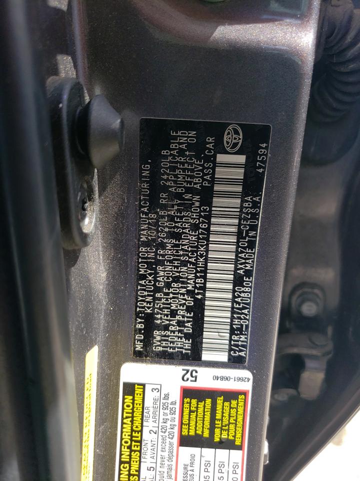 2019 Toyota Camry L VIN: 4T1B11HK3KU176713 Lot: 55086644