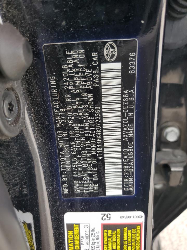 4T1B11HK4KU723360 2019 Toyota Camry L