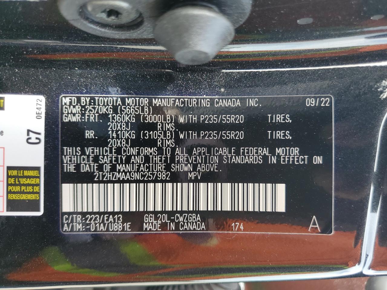 2022 Lexus Rx 350 VIN: 2T2HZMAA9NC257982 Lot: 56722704