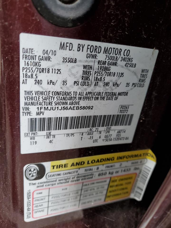 2010 Ford Expedition Eddie Bauer VIN: 1FMJU1J56AEB58092 Lot: 54834494