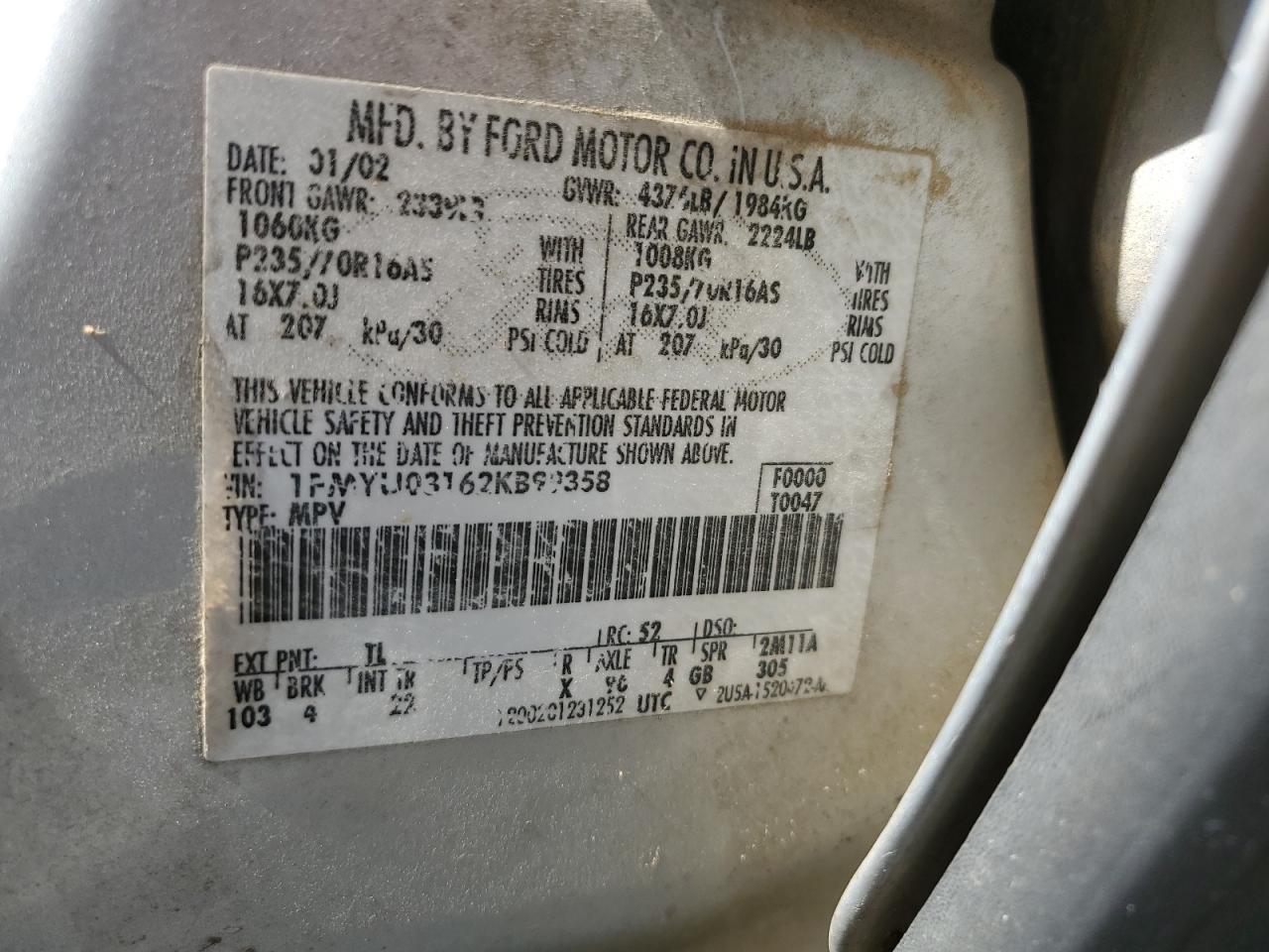 2002 Ford Escape Xlt VIN: 1FMYU03162KB99358 Lot: 54183524