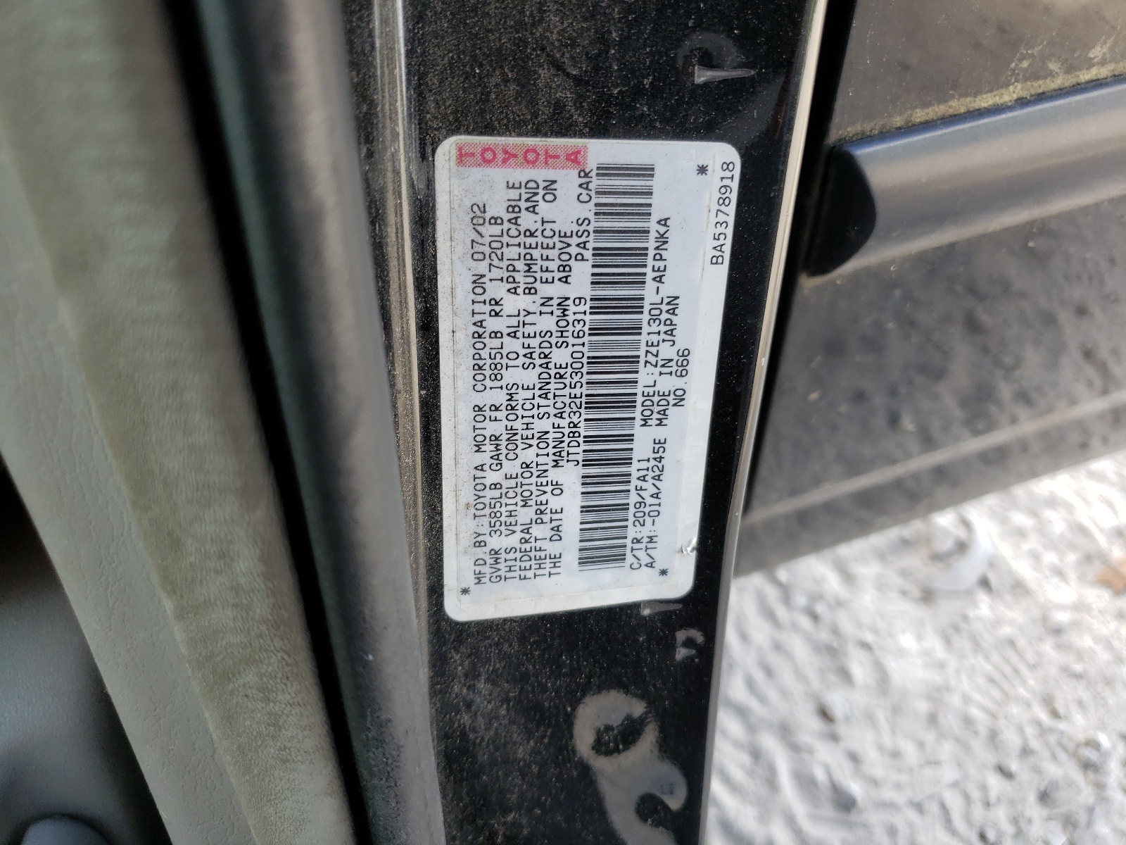 JTDBR32E530016319 2003 Toyota Corolla Ce