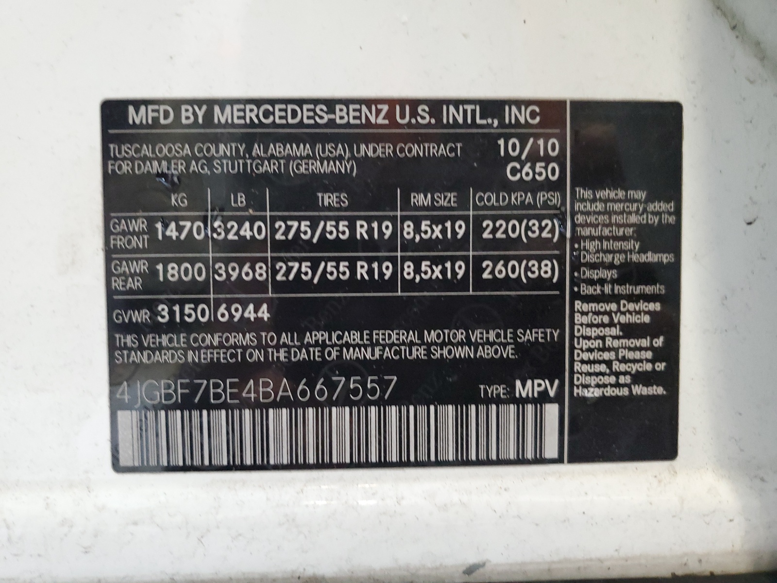 4JGBF7BE4BA667557 2011 Mercedes-Benz Gl 450 4Matic