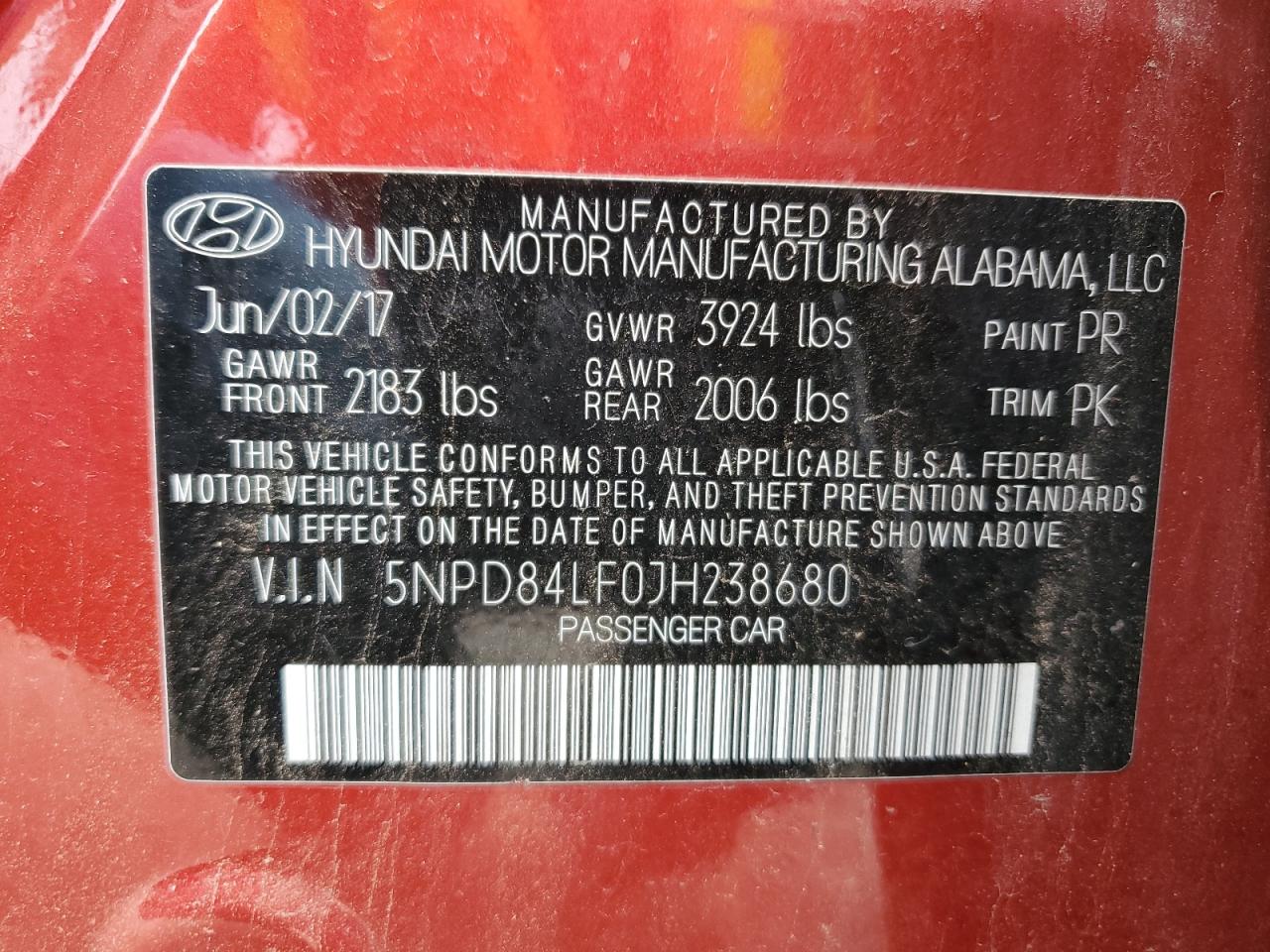 5NPD84LF0JH238680 2018 Hyundai Elantra Sel