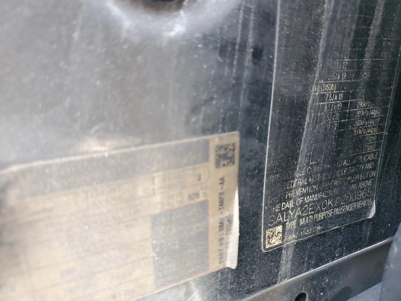 2019 Land Rover Range Rover Velar VIN: SALYA2EX0KA200965 Lot: 59963074