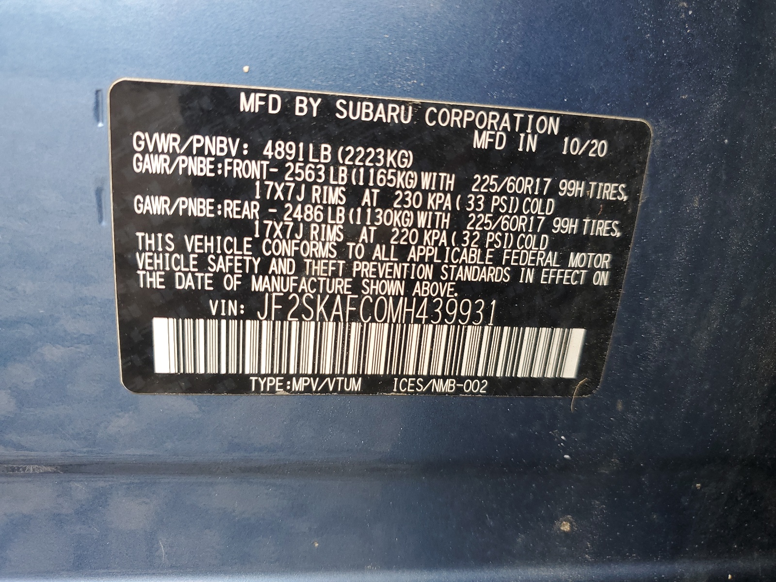 JF2SKAFC0MH439931 2021 Subaru Forester Premium