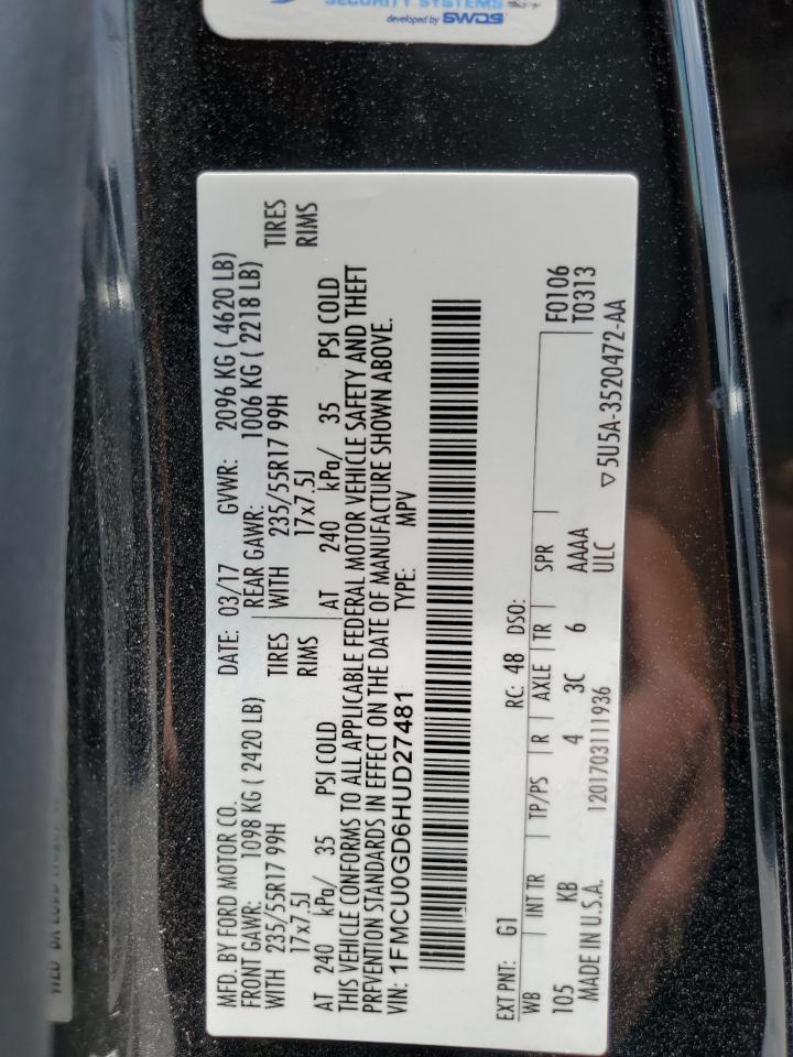 2017 Ford Escape Se VIN: 1FMCU0GD6HUD27481 Lot: 54075954