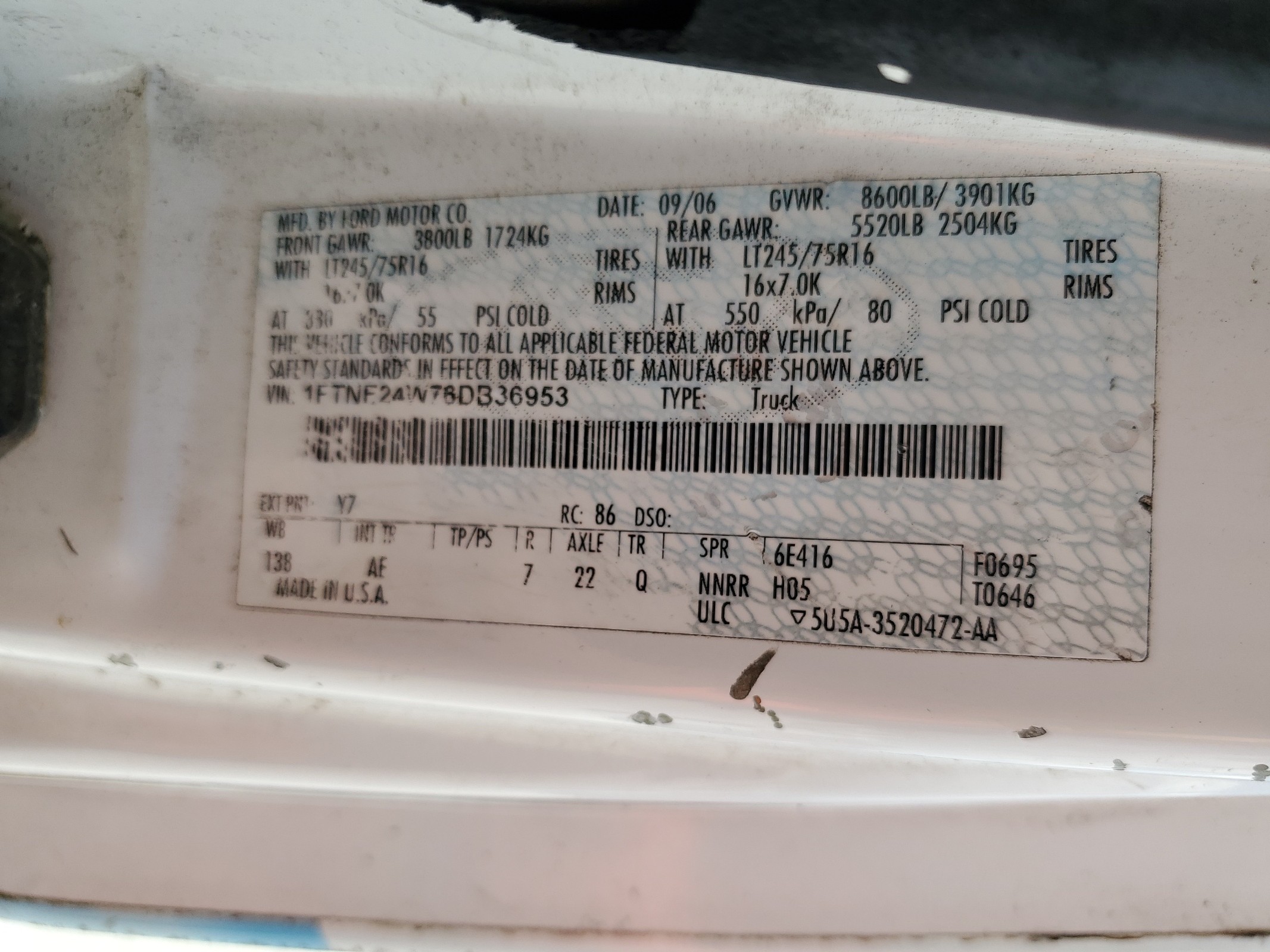 1FTNE24W76DB36953 2006 Ford Econoline E250 Van