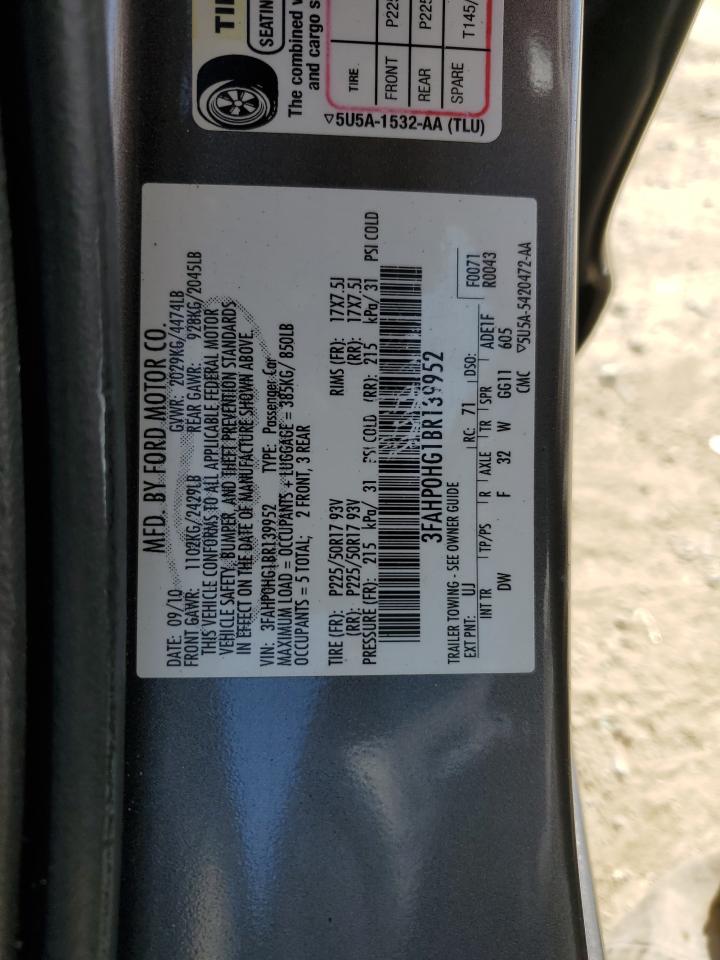 2011 Ford Fusion Se VIN: 3FAHP0HG1BR139952 Lot: 55908074