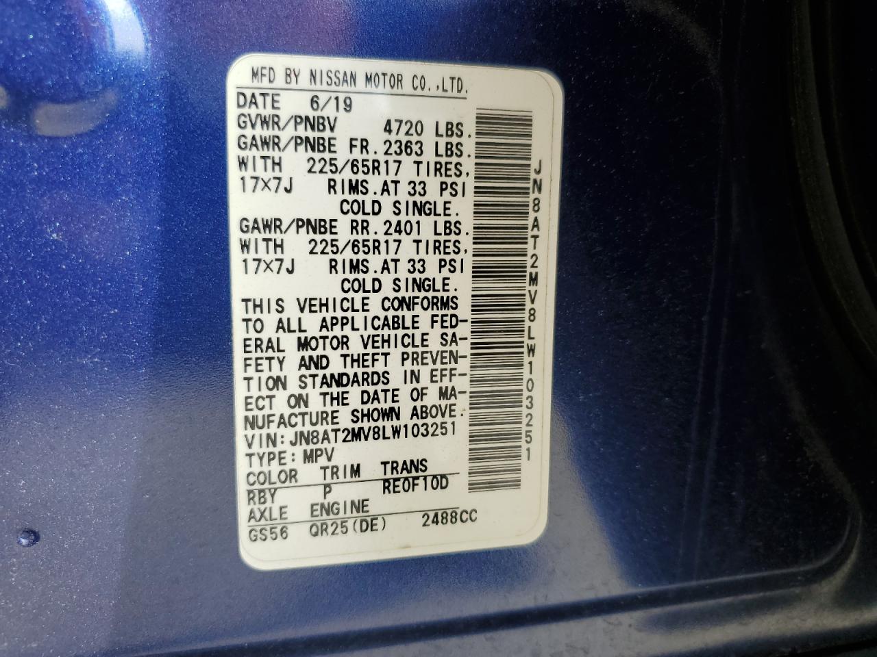 JN8AT2MV8LW103251 2020 NISSAN ROGUE - Image 13