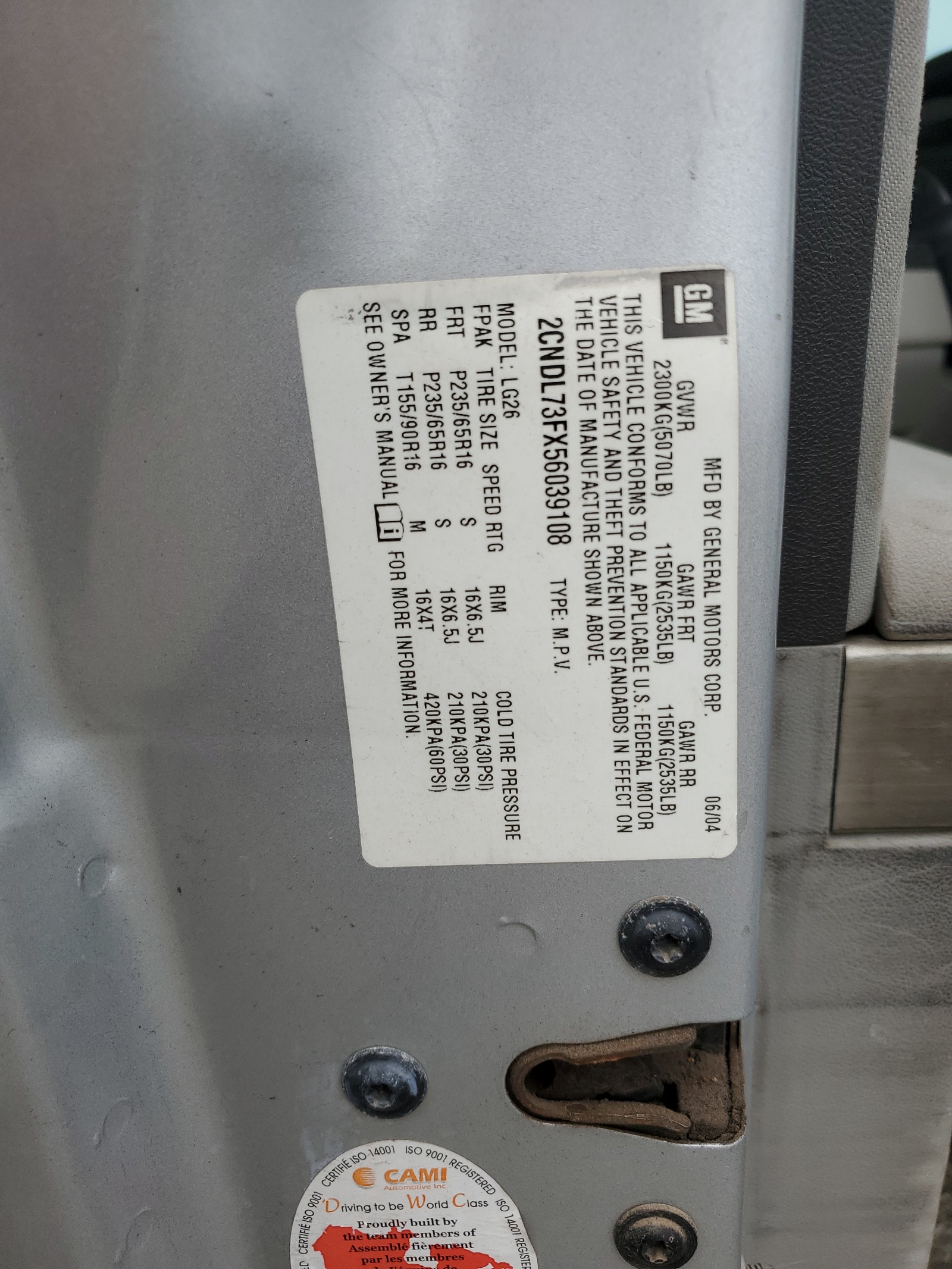 2CNDL73FX56039108 2005 Chevrolet Equinox Lt