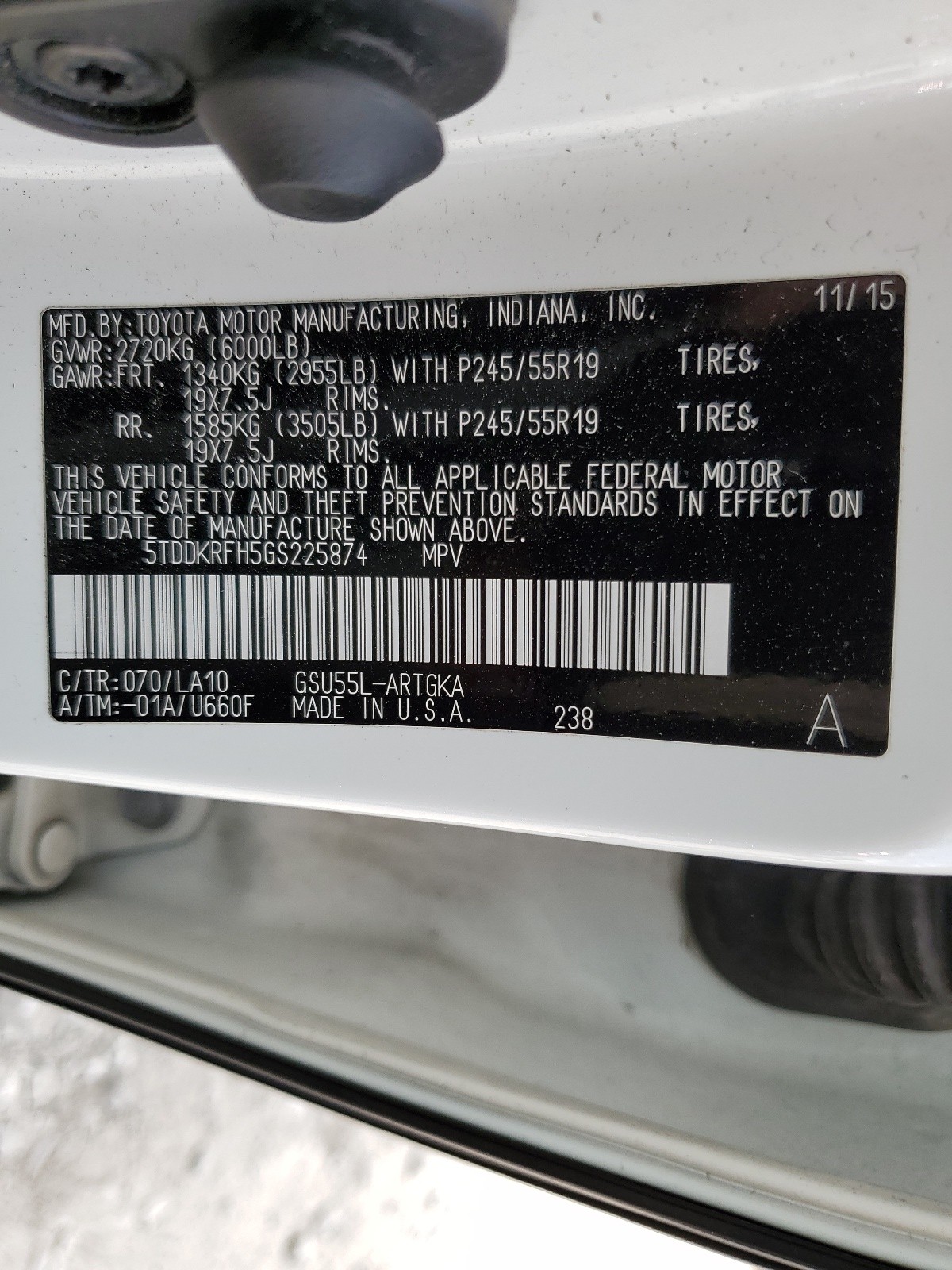 5TDDKRFH5GS225874 2016 Toyota Highlander Limited