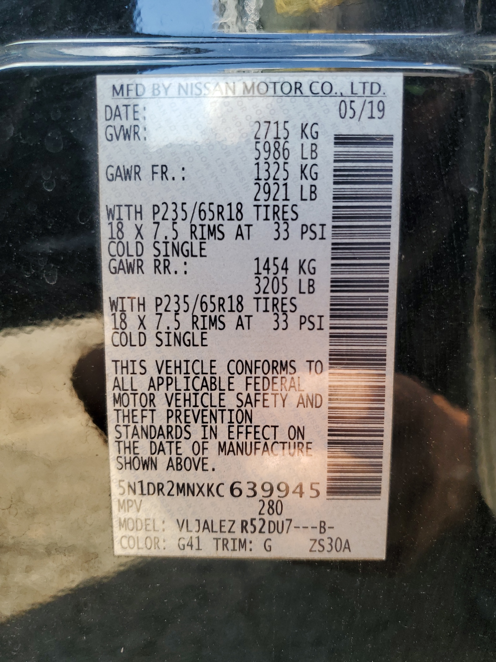 5N1DR2MNXKC639945 2019 Nissan Pathfinder S