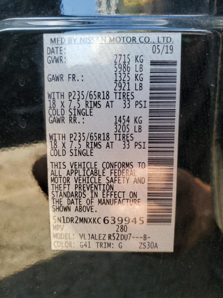 2019 Nissan Pathfinder S VIN: 5N1DR2MNXKC639945 Lot: 56228844