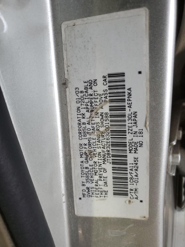 2003 Toyota Corolla Ce VIN: JTDBR32E632001588 Lot: 55832484