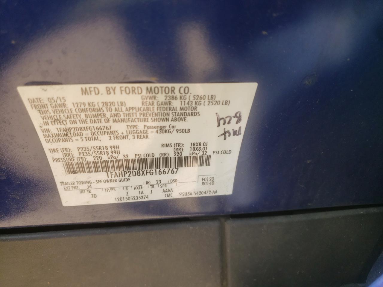 2015 Ford Taurus Se VIN: 1FAHP2D8XFG166767 Lot: 54677374