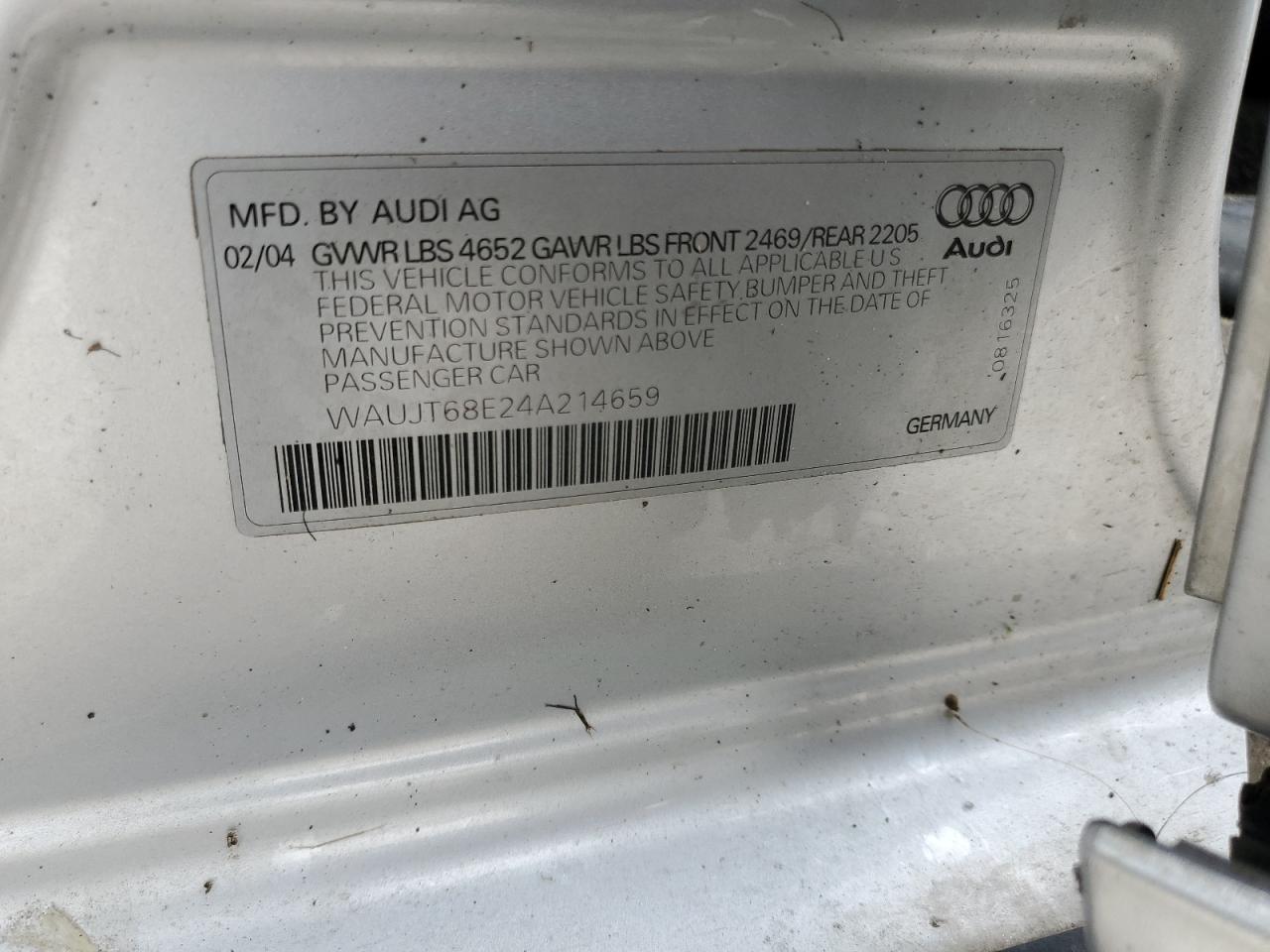 WAUJT68E24A214659 2004 Audi A4 3.0