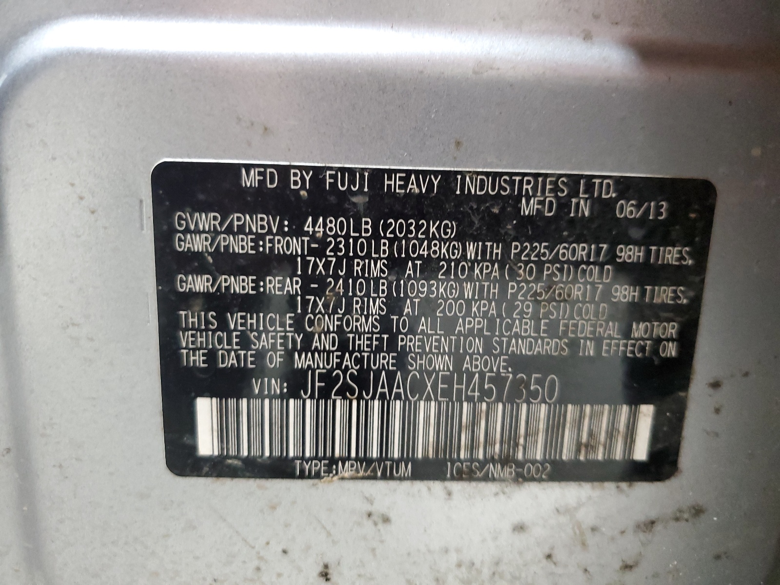 JF2SJAACXEH457350 2014 Subaru Forester 2.5I