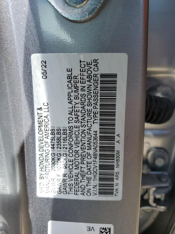 1HGCV1F48NA053644 2022 Honda Accord Sport Se