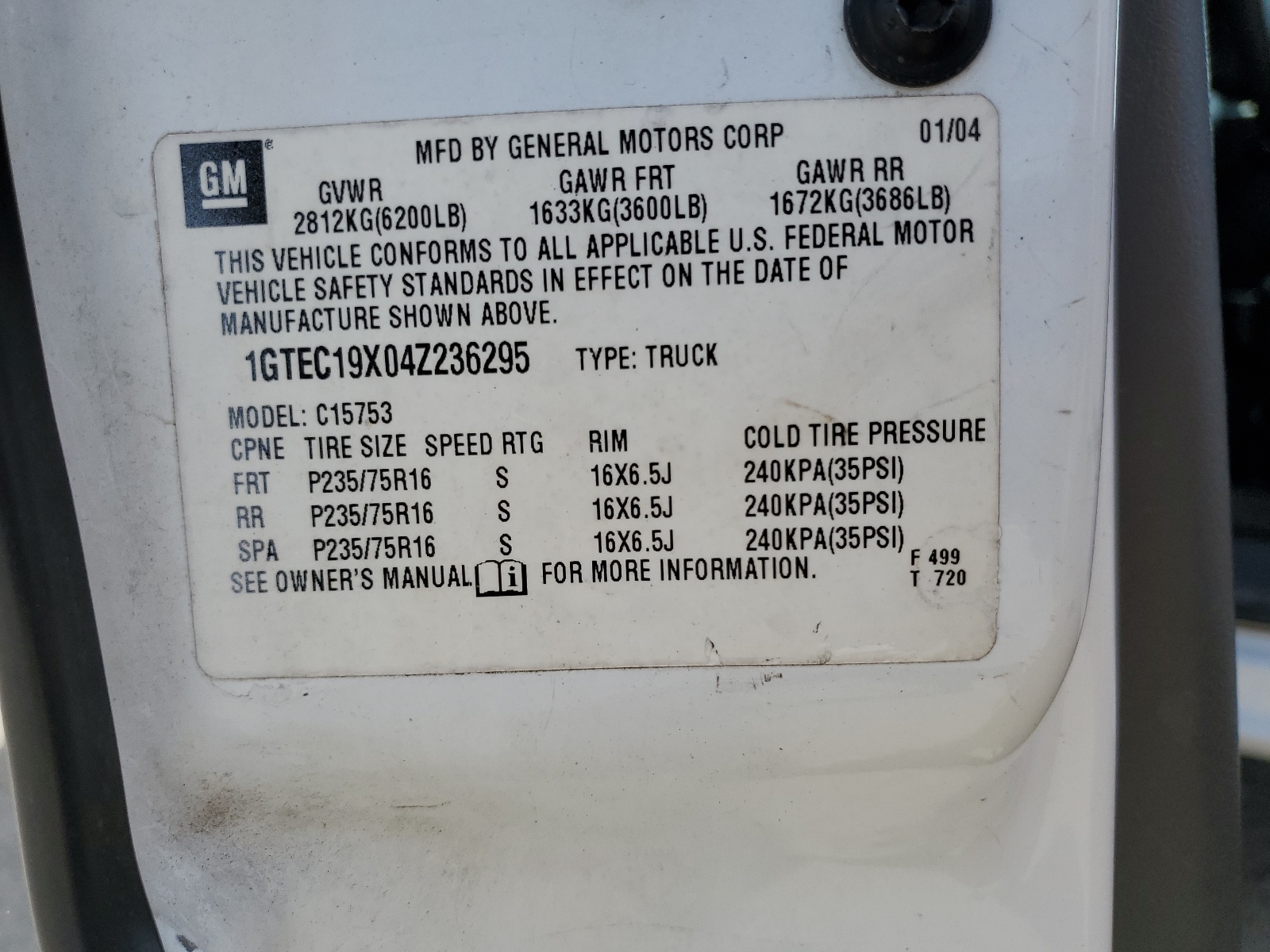 1GTEC19X04Z236295 2004 GMC New Sierra C1500