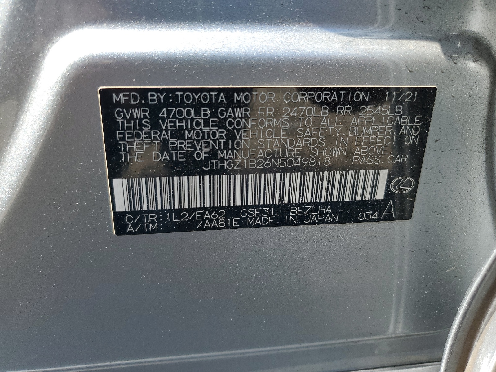 JTHGZ1B26N5049818 2022 Lexus Is 350 F-Sport