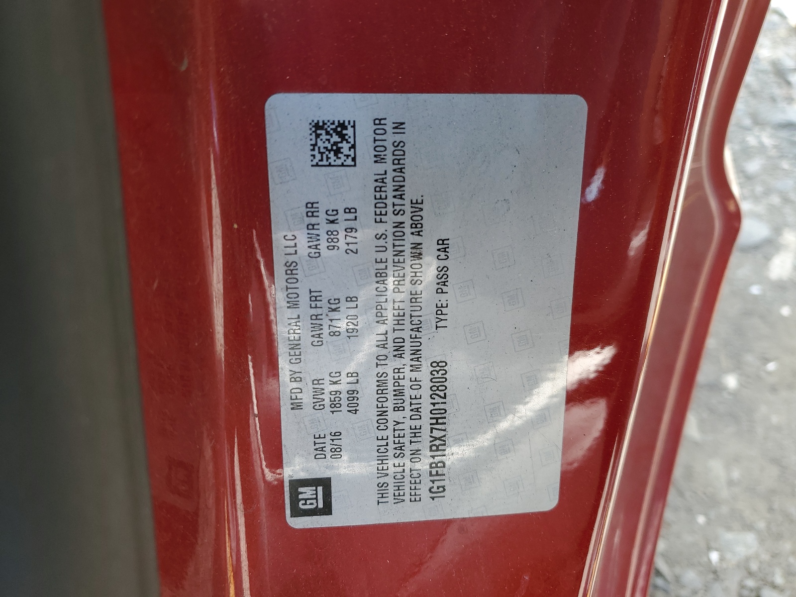 1G1FB1RX7H0128038 2017 Chevrolet Camaro Lt