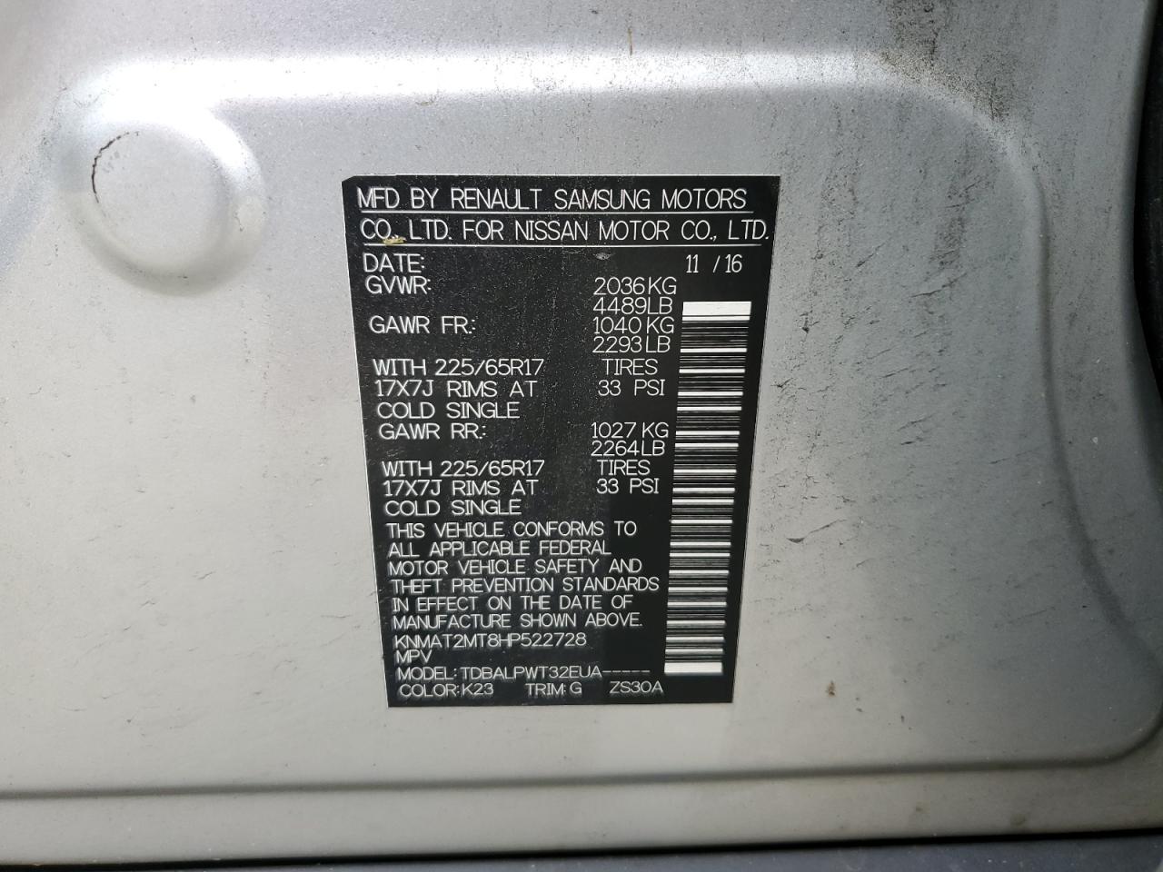 2017 Nissan Rogue S VIN: KNMAT2MT8HP522728 Lot: 54138474