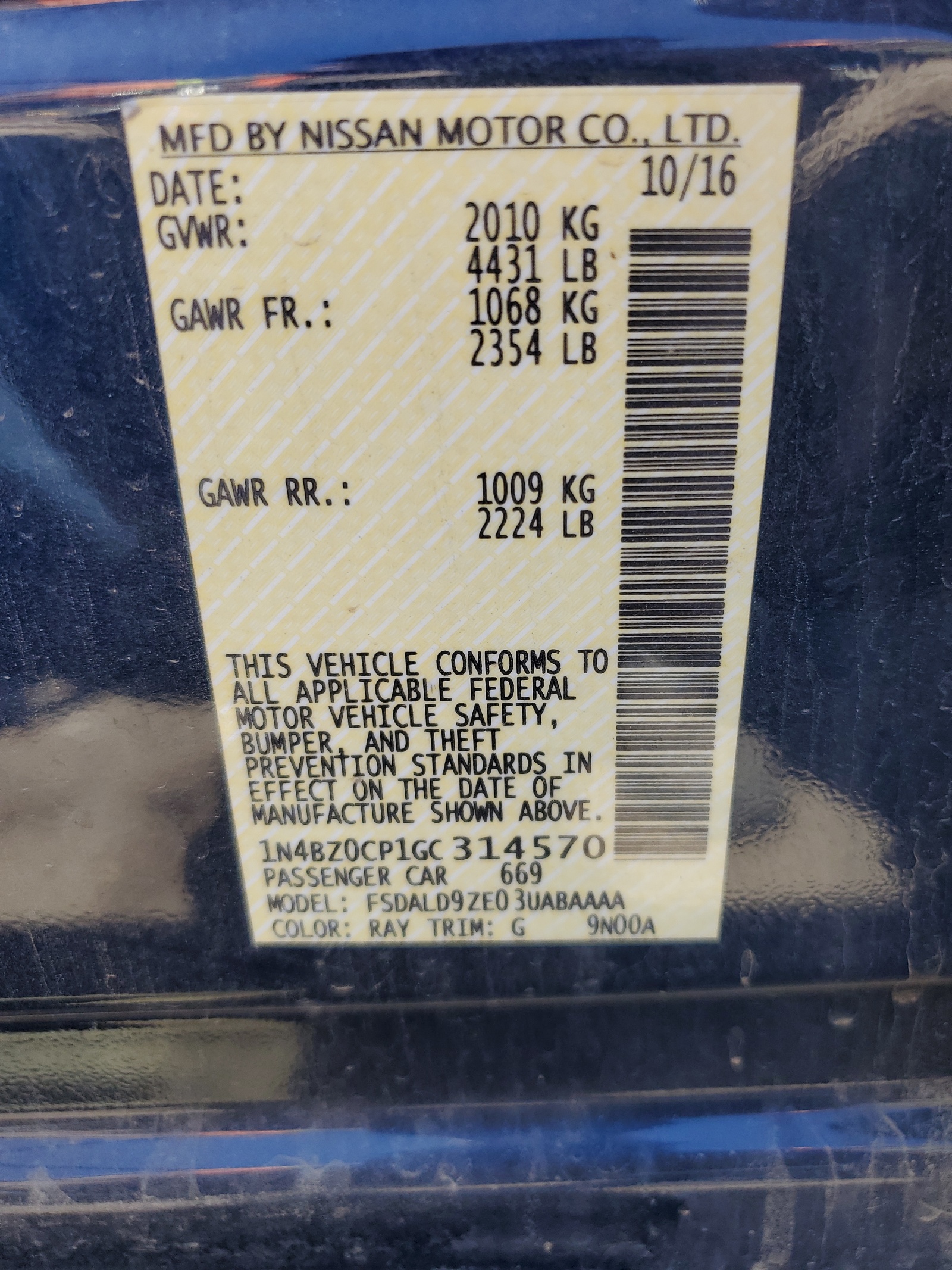 1N4BZ0CP1GC314570 2016 Nissan Leaf Sv