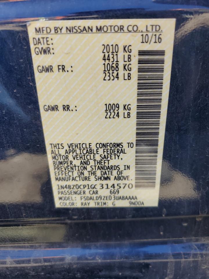 2016 Nissan Leaf Sv VIN: 1N4BZ0CP1GC314570 Lot: 53637734