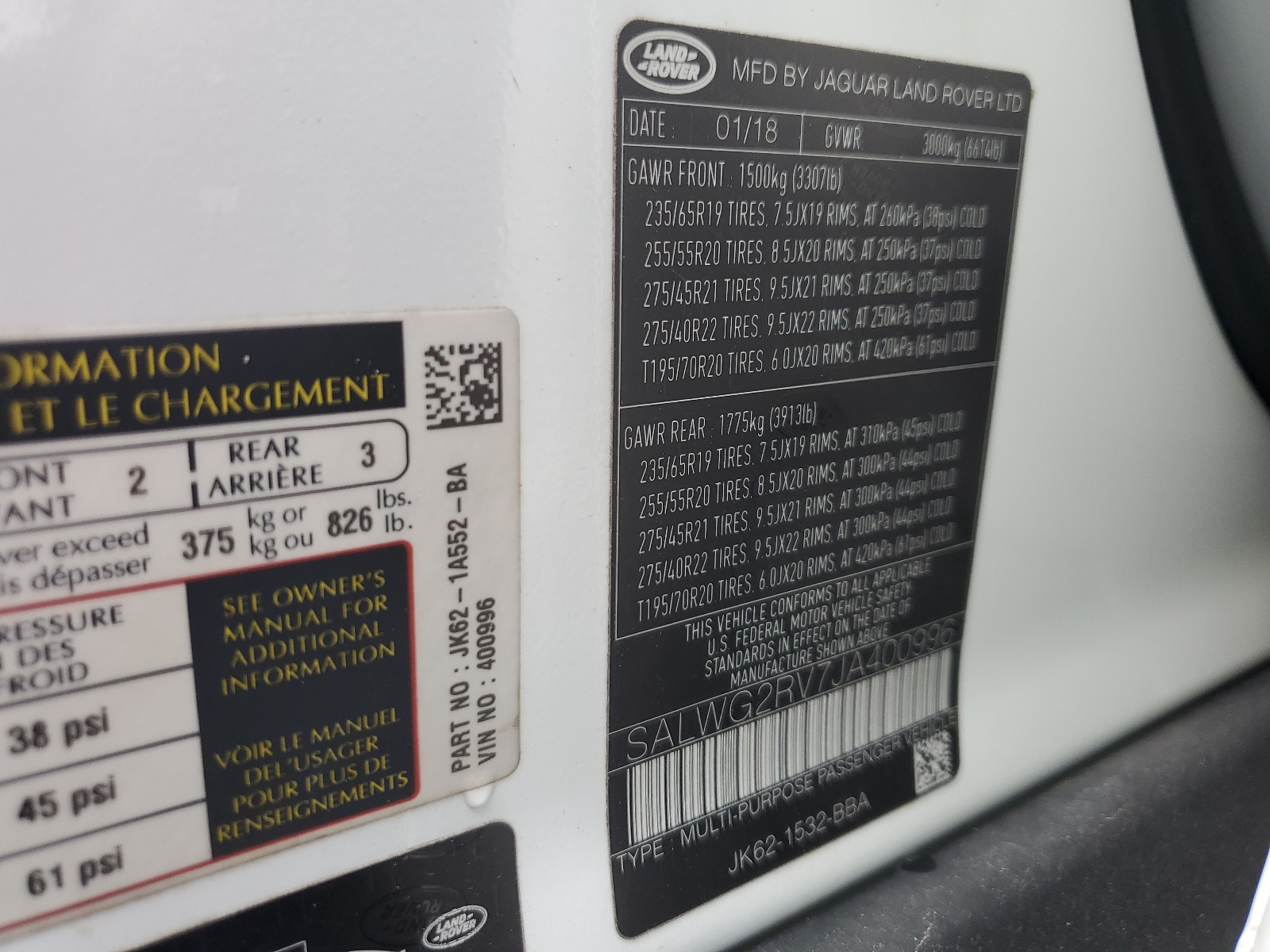 SALWG2RV7JA400996 2018 Land Rover Range Rover Sport Se