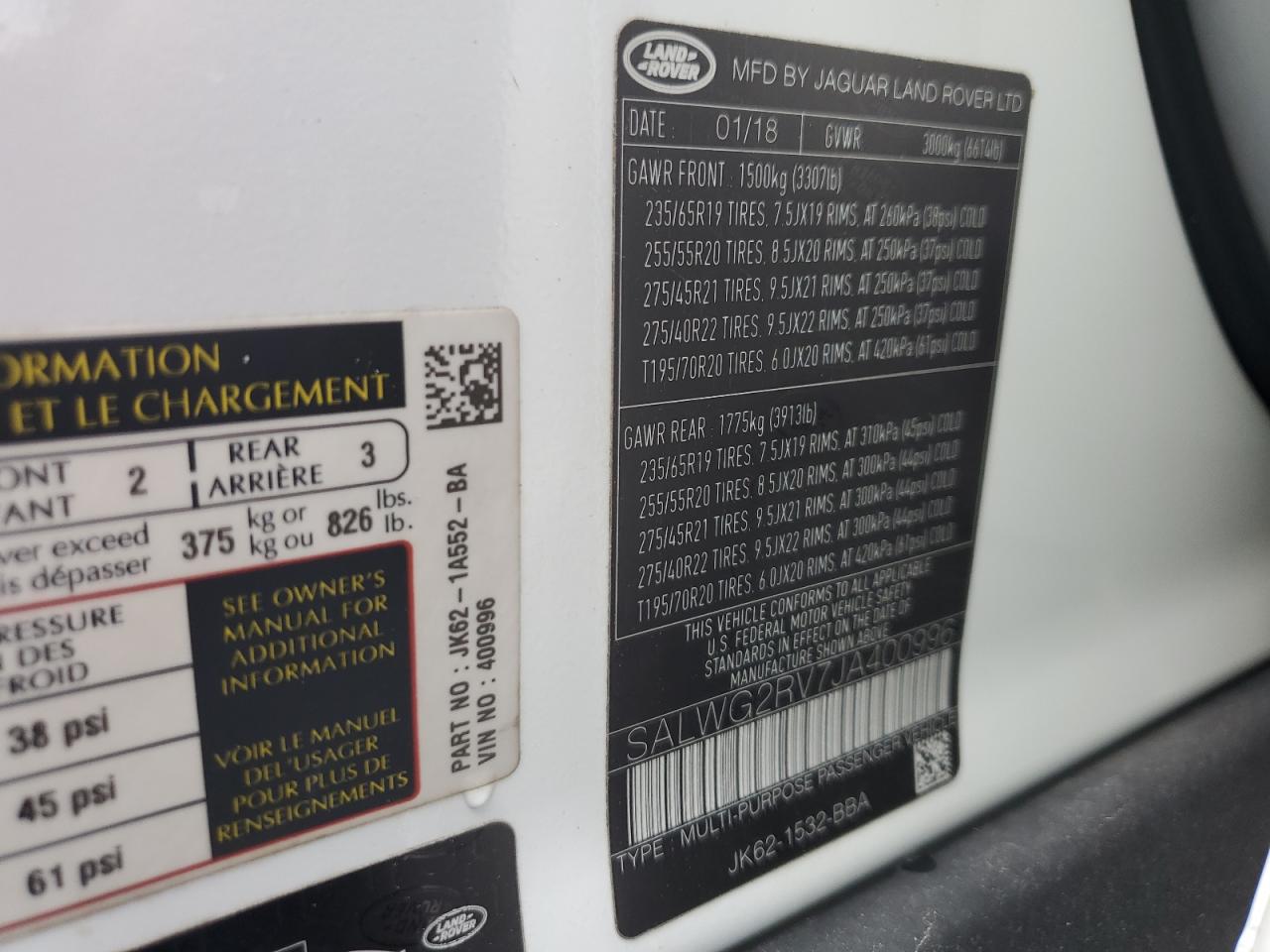 2018 Land Rover Range Rover Sport Se VIN: SALWG2RV7JA400996 Lot: 53511584