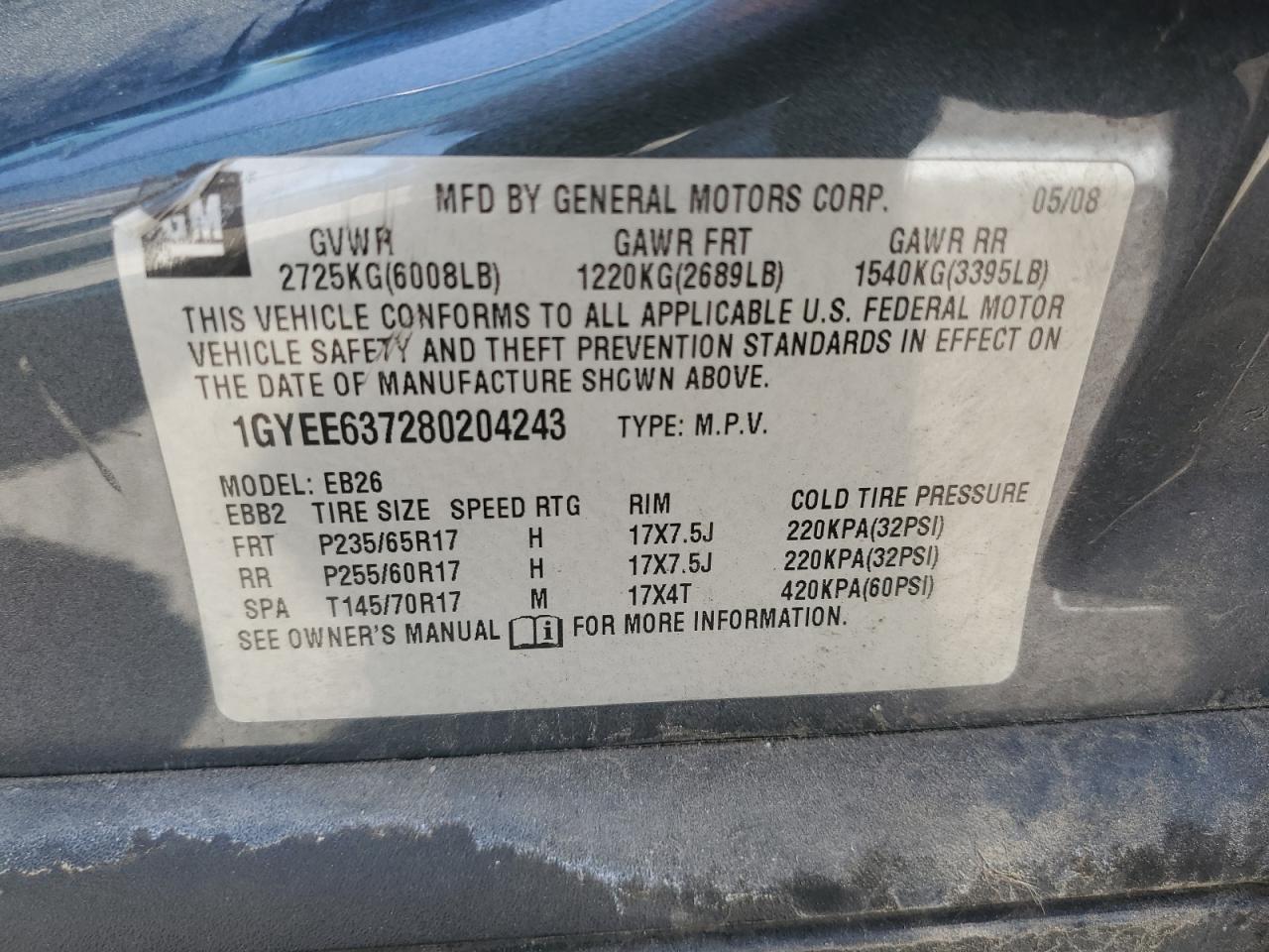 2008 Cadillac Srx VIN: 1GYEE637280204243 Lot: 54299644