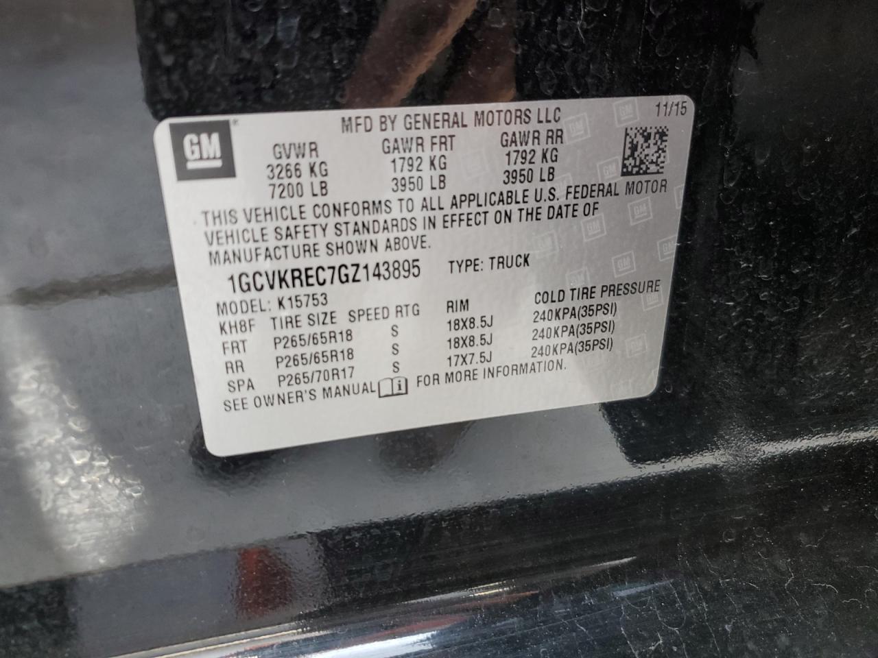 2016 Chevrolet Silverado K1500 Lt VIN: 1GCVKREC7GZ143895 Lot: 54680864