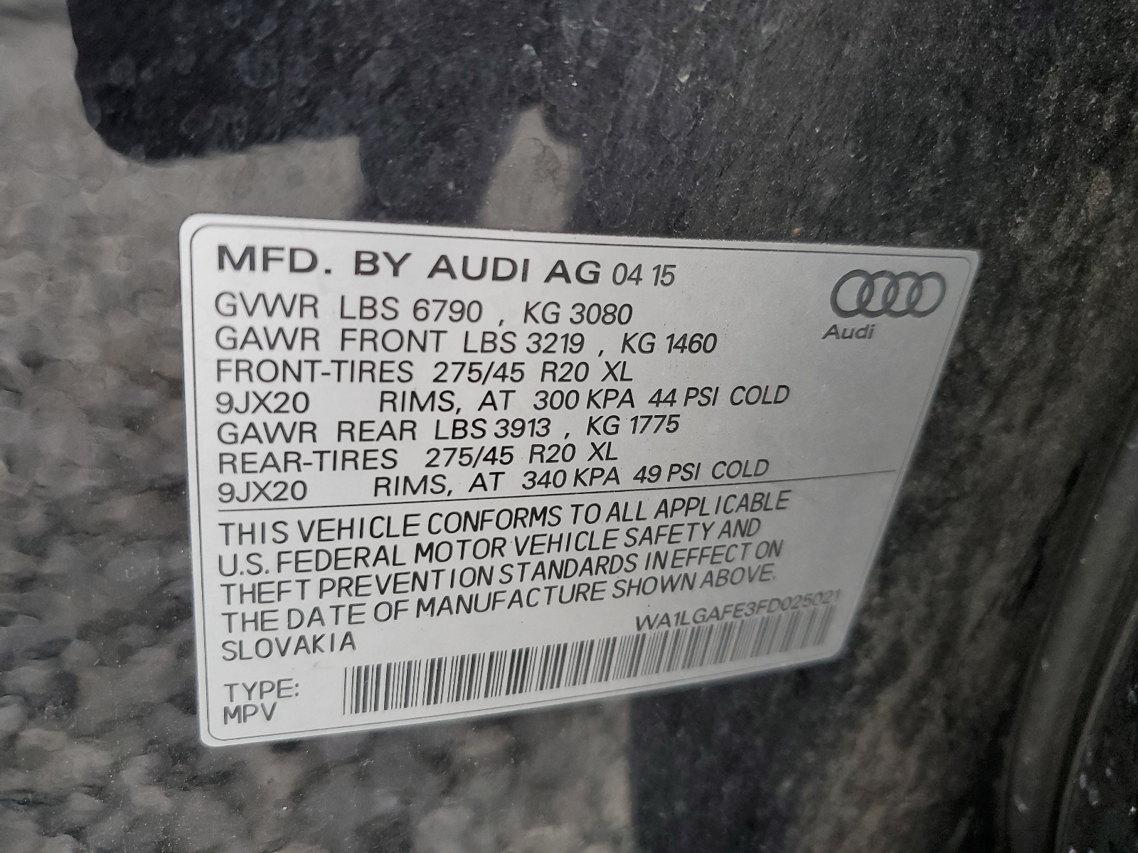 WA1LGAFE3FD025021 2015 Audi Q7 Premium Plus