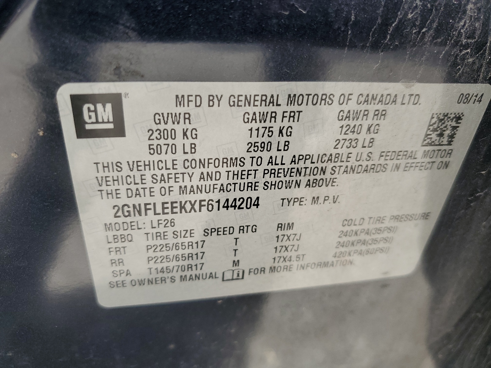 2GNFLEEKXF6144204 2015 Chevrolet Equinox Ls