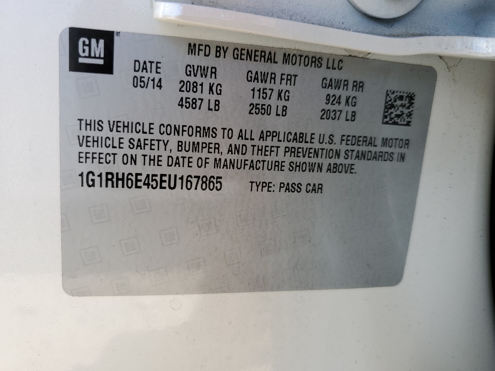 1G1RH6E45EU167865 2014 Chevrolet Volt