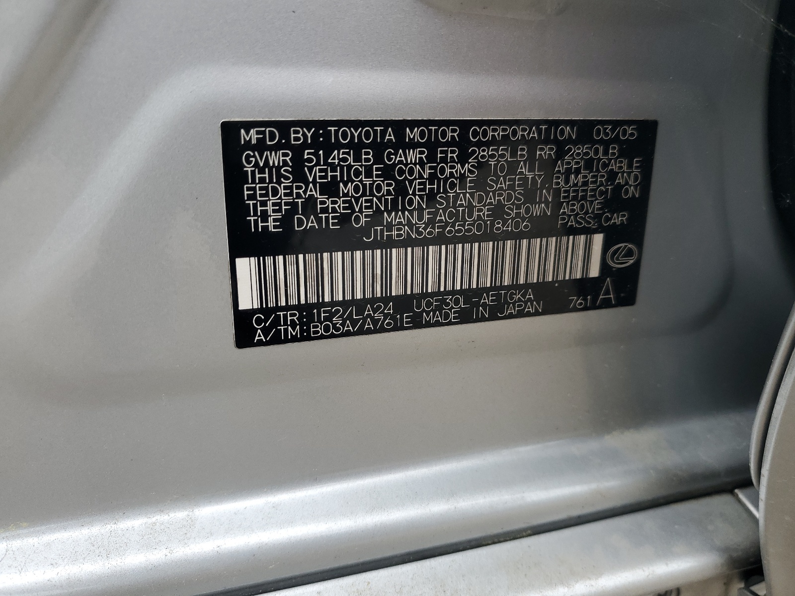 JTHBN36F655018406 2005 Lexus Ls 430