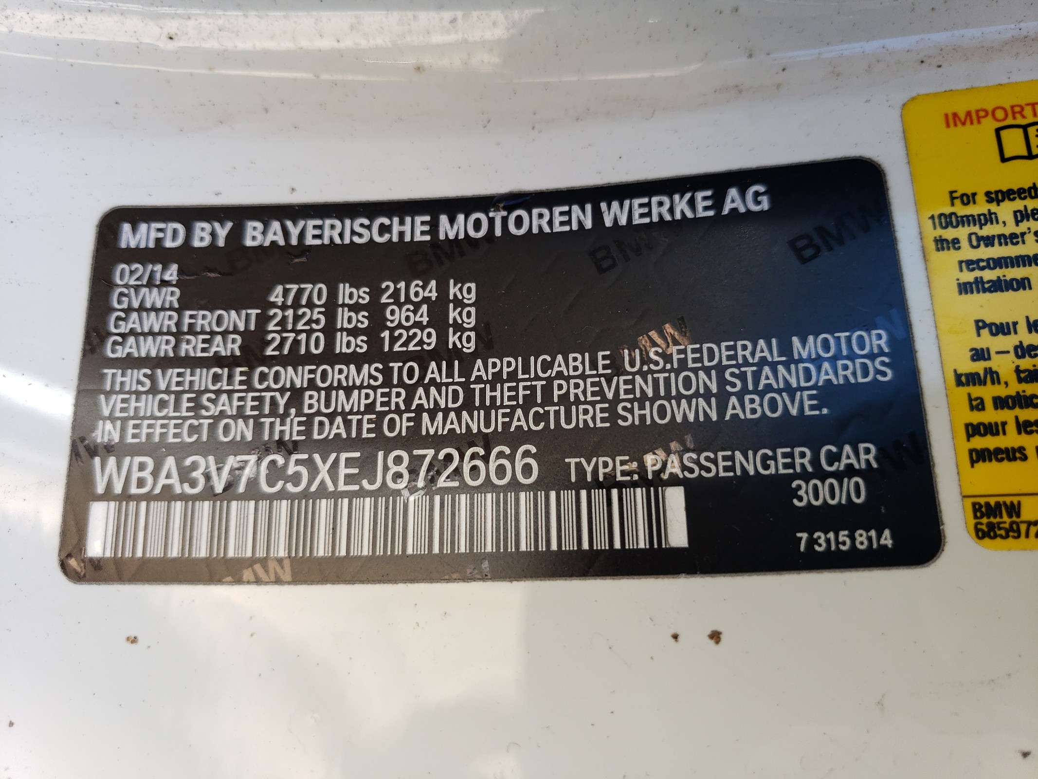 WBA3V7C5XEJ872666 2014 BMW 428 I Sulev