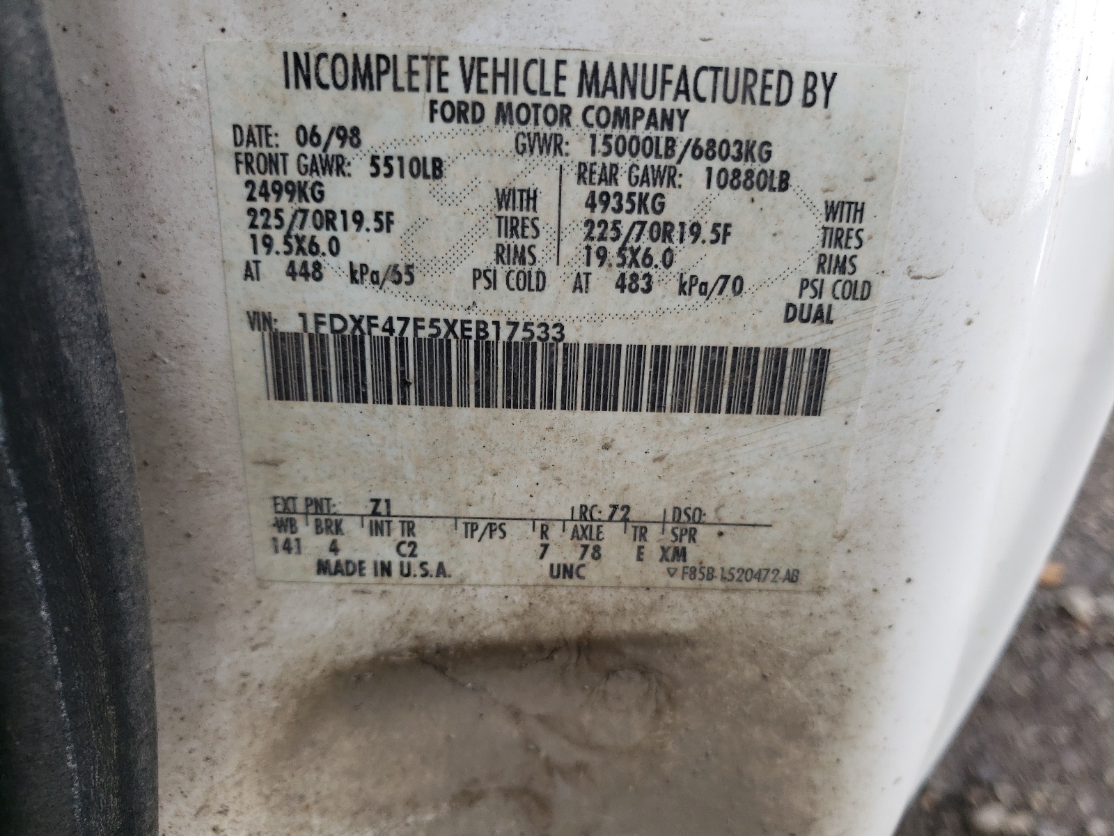 1FDXF47F5XEB17533 1999 Ford F450 Super Duty