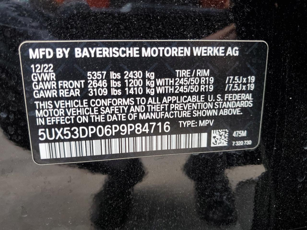 2023 BMW X3 xDrive30I VIN: 5UX53DP06P9P84716 Lot: 56074094