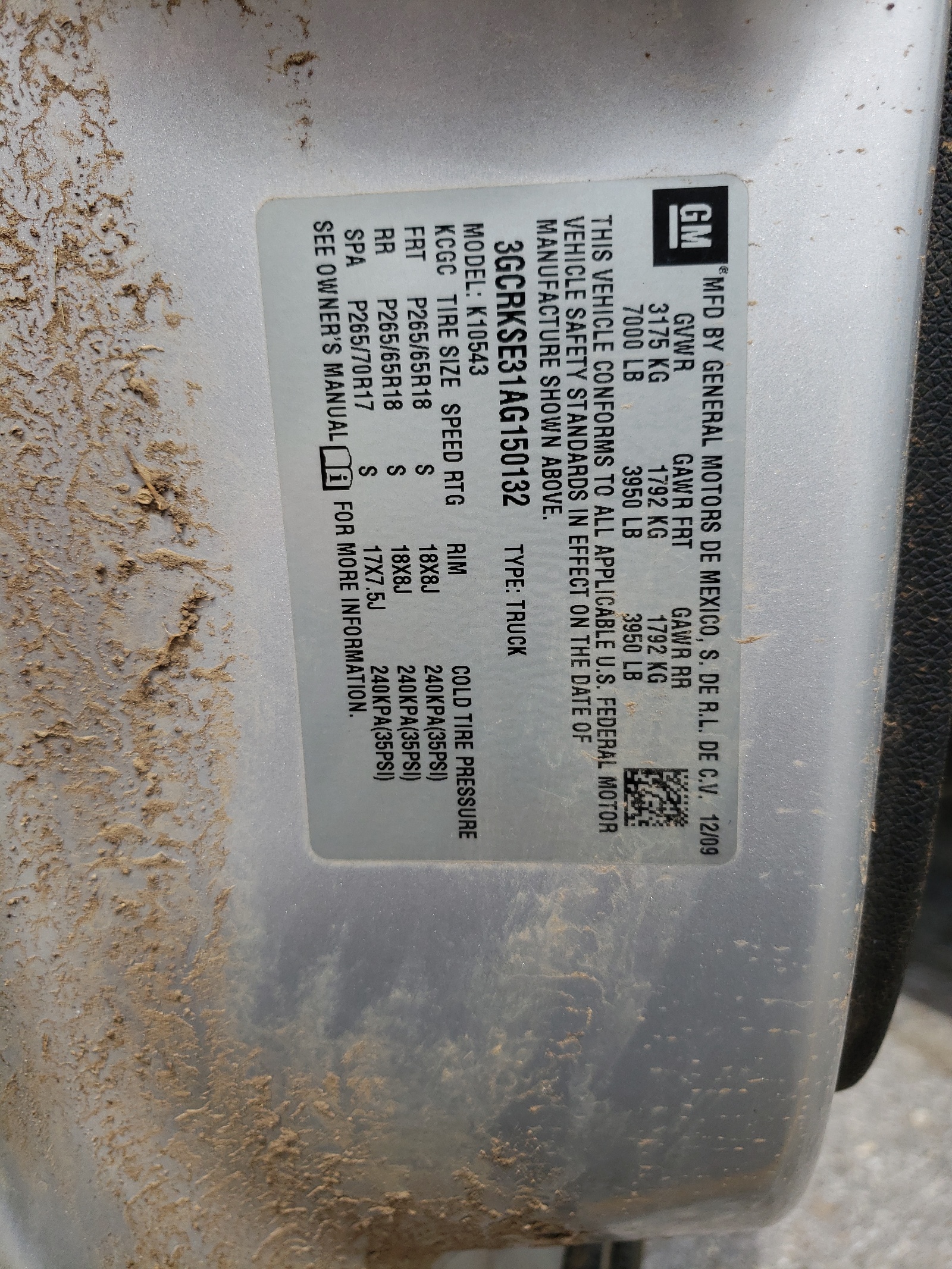 3GCRKSE31AG150132 2010 Chevrolet Silverado K1500 Lt