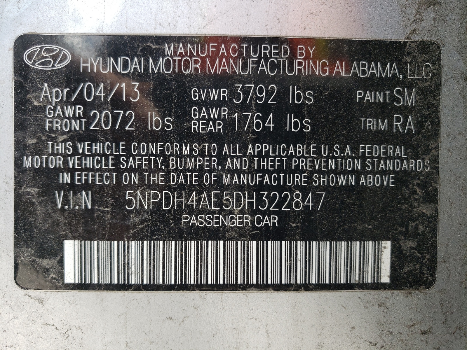 5NPDH4AE5DH322847 2013 Hyundai Elantra Gls