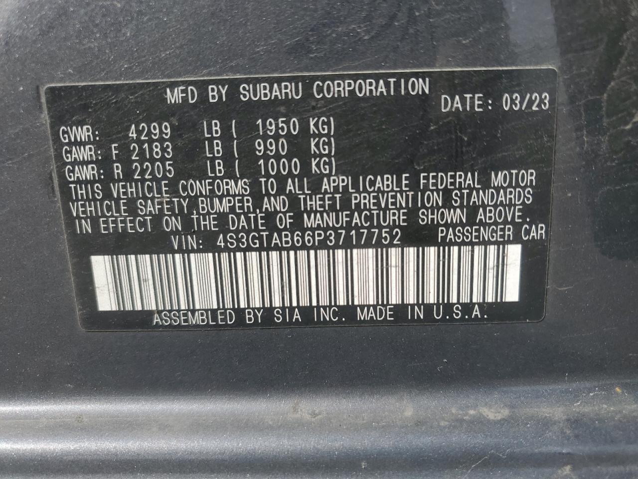 4S3GTAB66P3717752 2023 Subaru Impreza