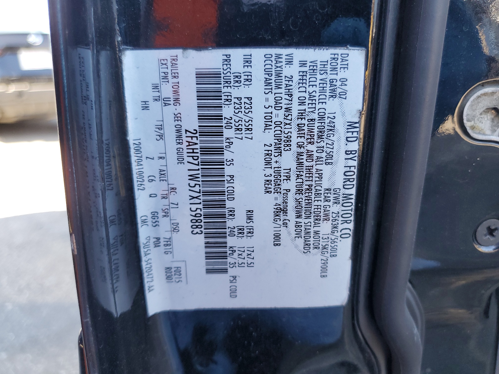 2FAHP71W57X159883 2007 Ford Crown Victoria Police Interceptor