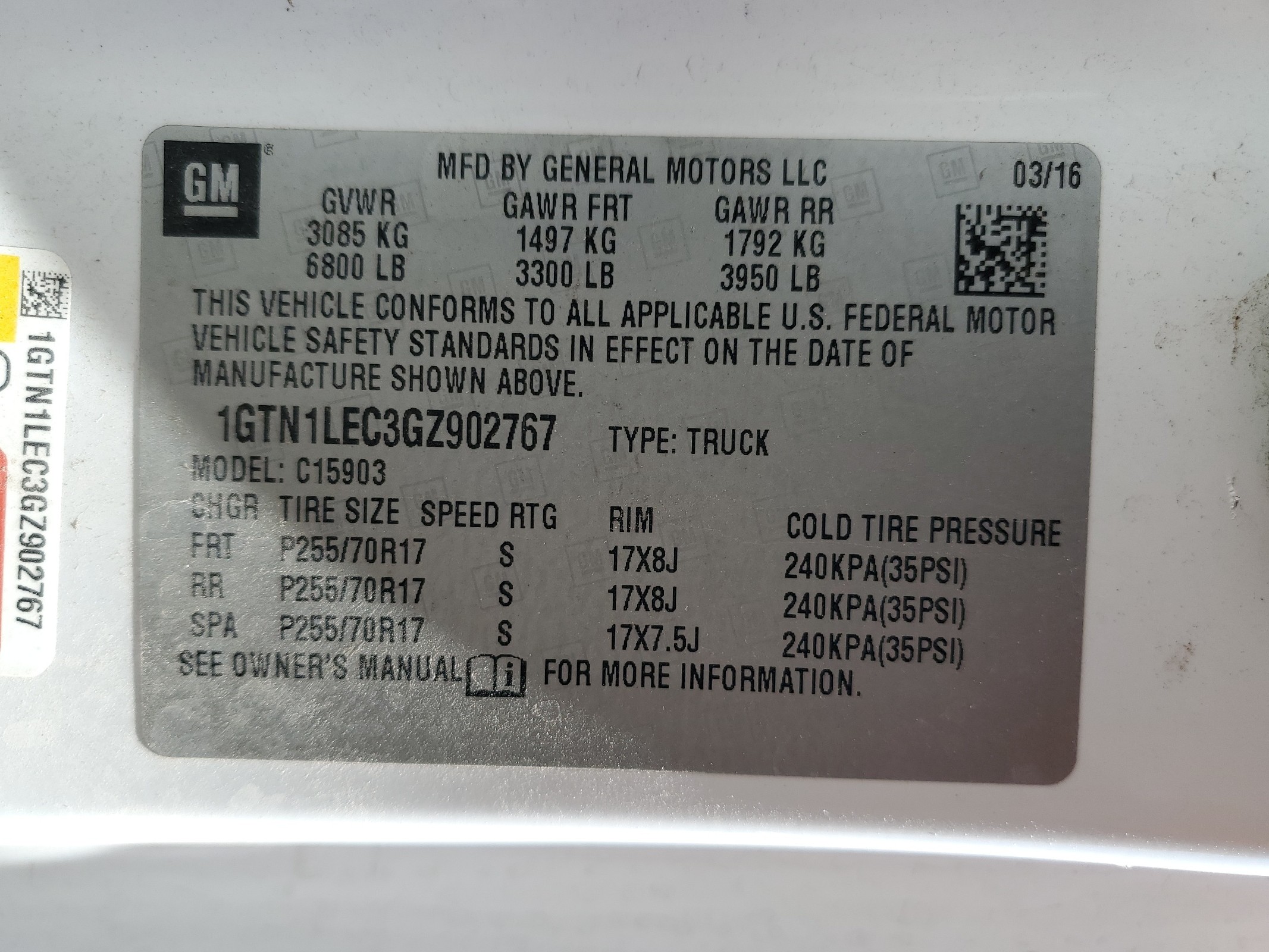 1GTN1LEC3GZ902767 2016 GMC Sierra C1500