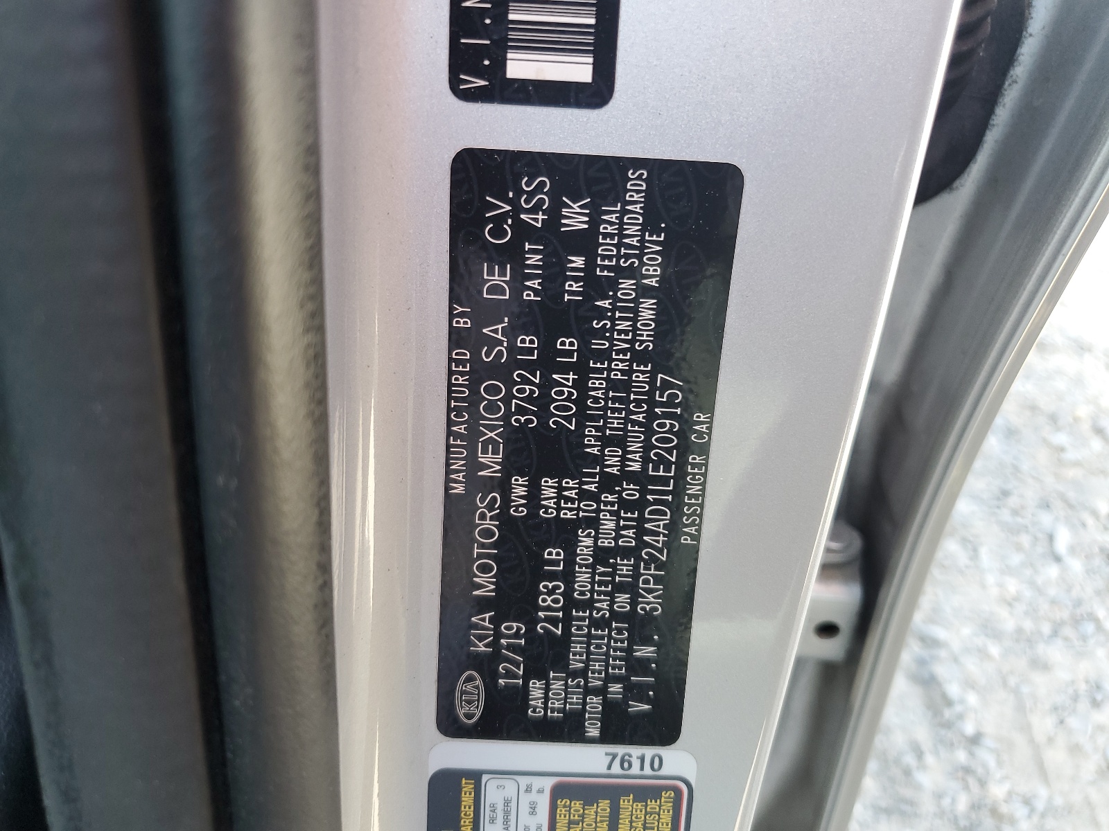 3KPF24AD1LE209157 2020 Kia Forte Fe