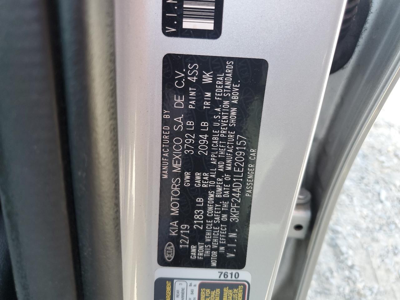 2020 Kia Forte Fe VIN: 3KPF24AD1LE209157 Lot: 56233314