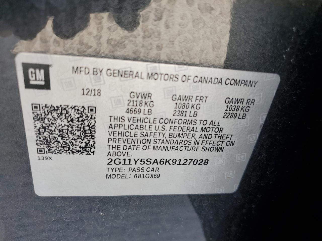 2G11Y5SA6K9127028 2019 Chevrolet Impala Ls