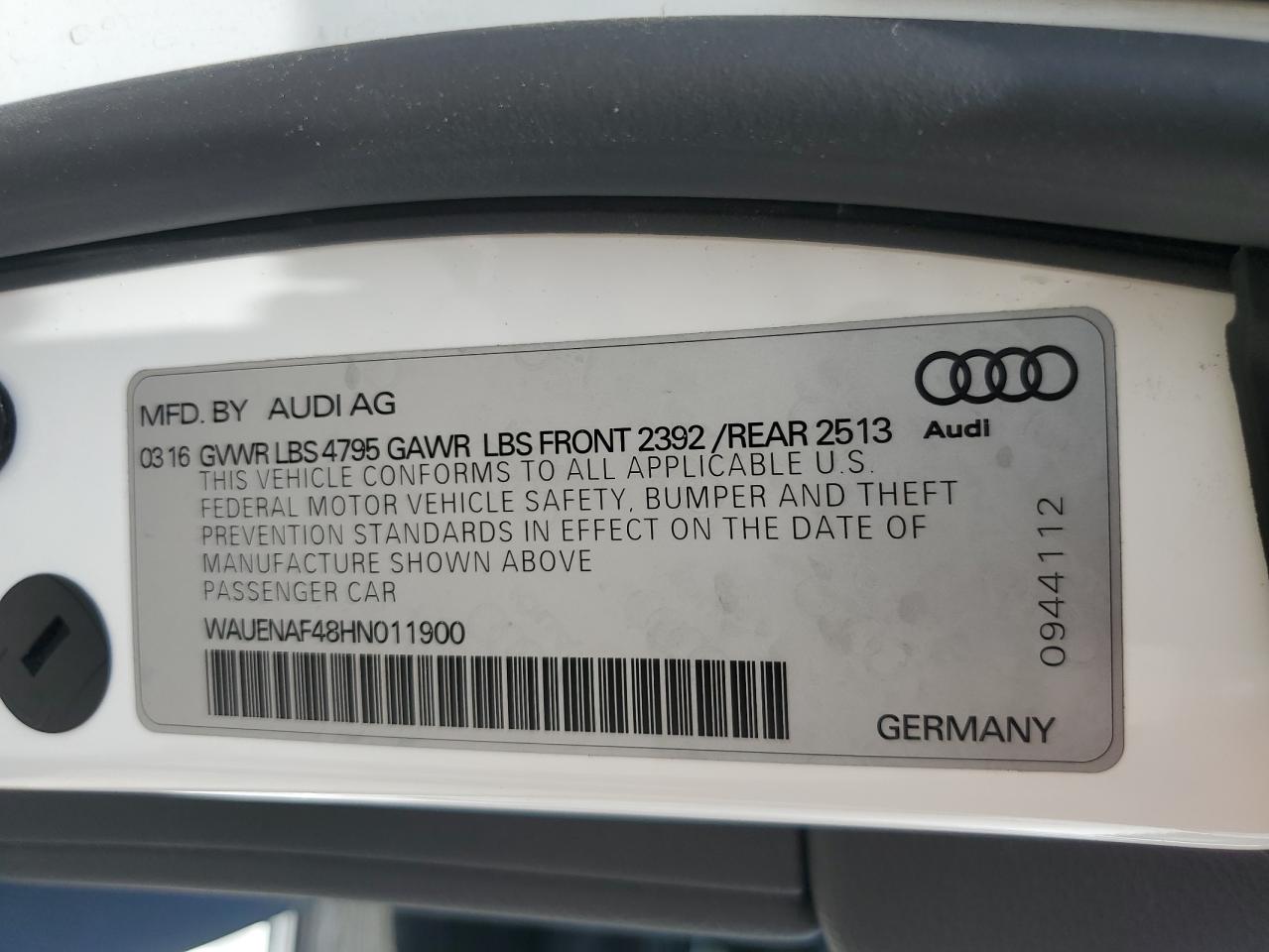 2017 Audi A4 Premium Plus VIN: WAUENAF48HN011900 Lot: 54669274