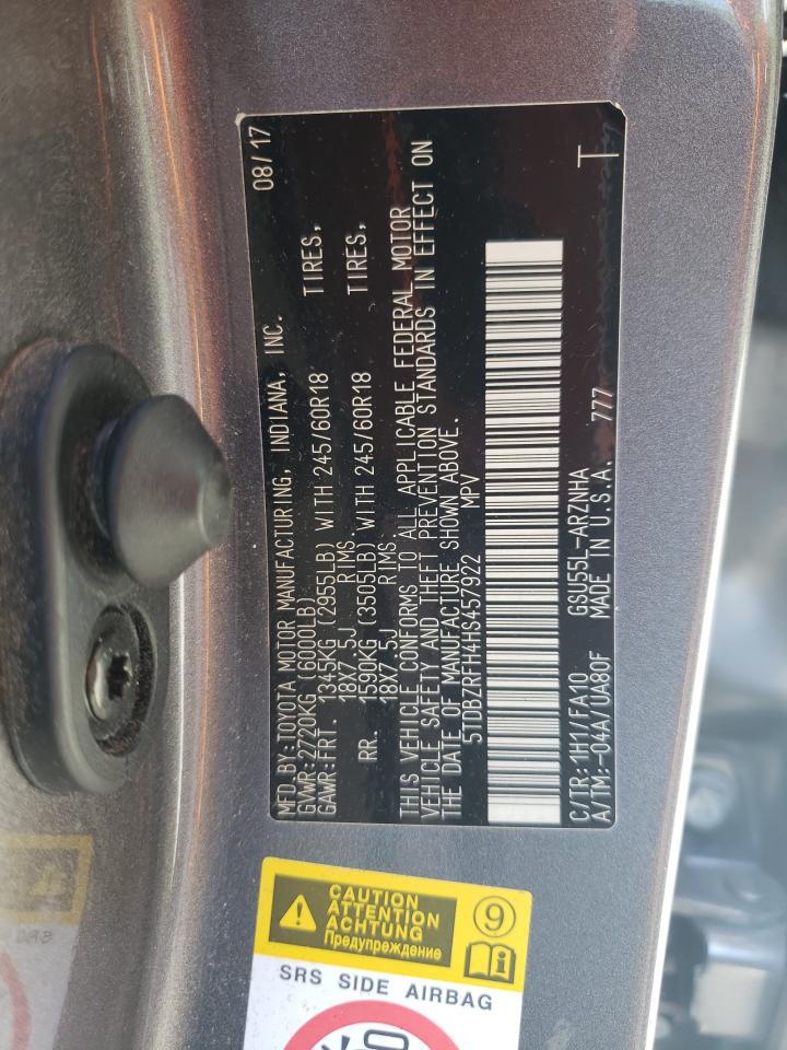 2017 Toyota Highlander Le VIN: 5TDBZRFH4HS457922 Lot: 55369854